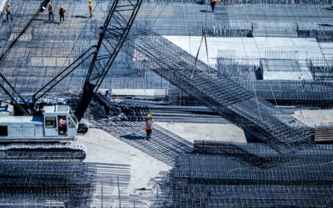 Building foundation work stock photo